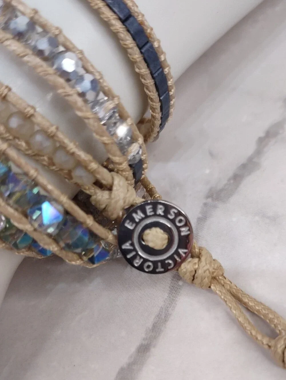 Victoria Emerson Multi-Strand Beaded Wrap Bracelet - Blue, Clear, Tan